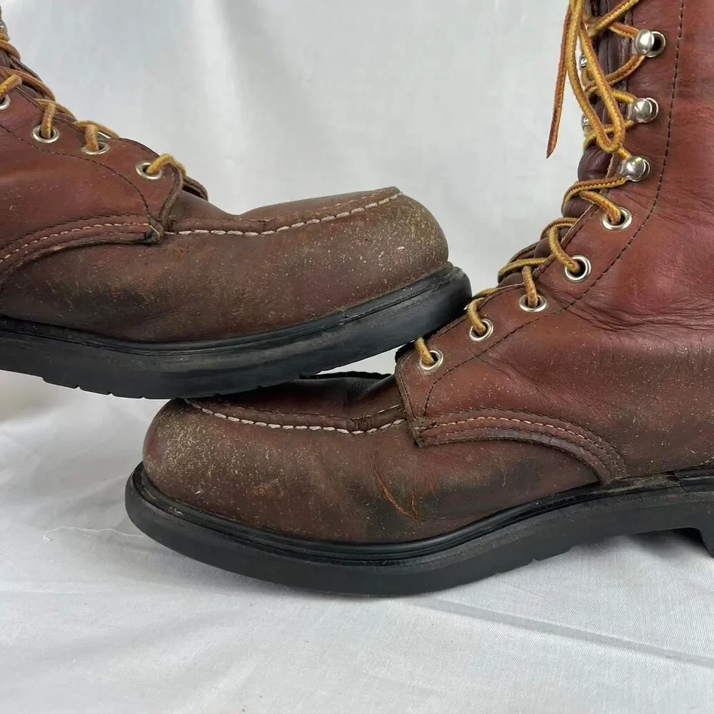 Vintage Red Wing Brown Leather Lace Up Boots With a Chunky Sole Size 12 D